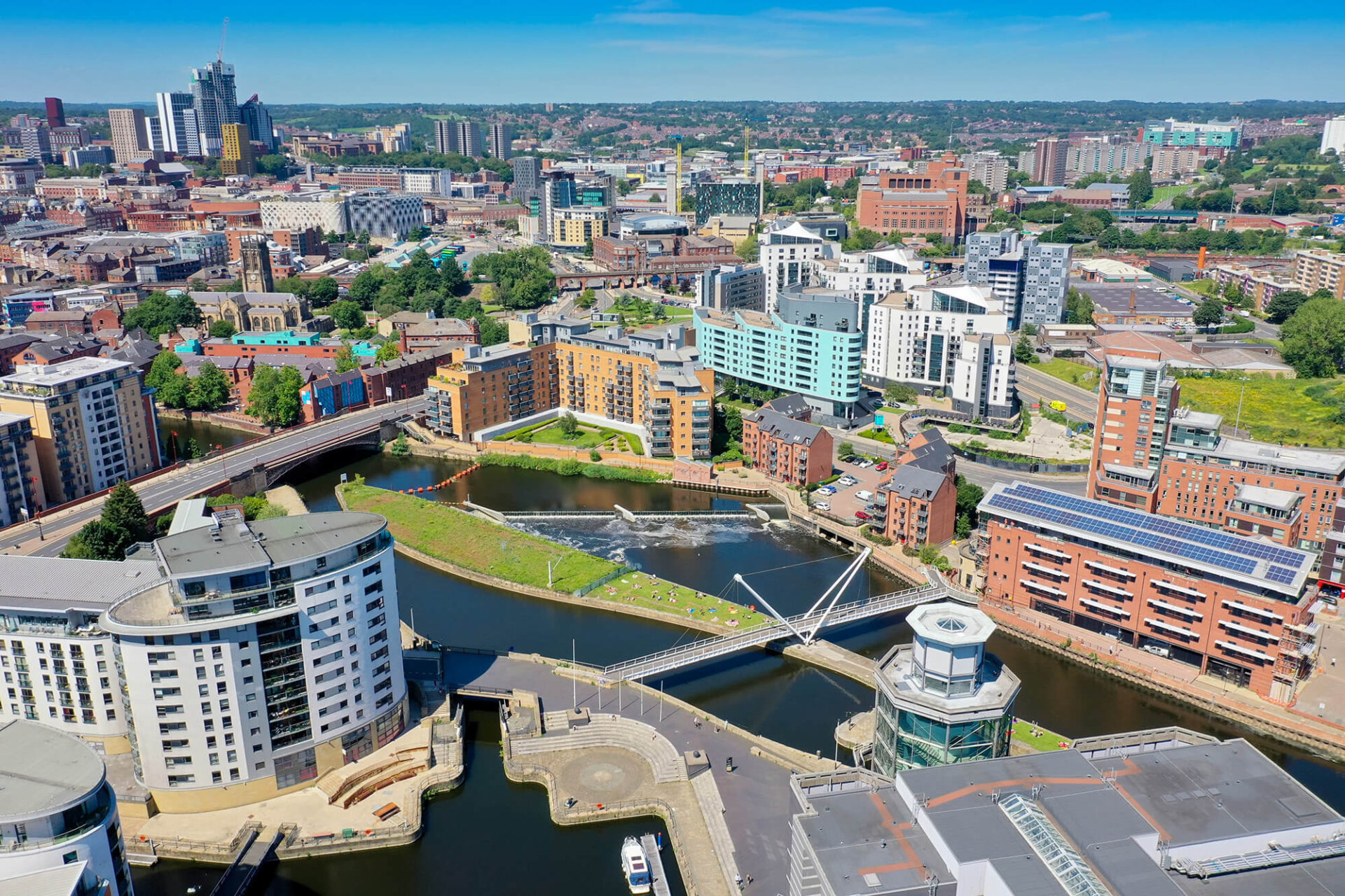 Aerial shot of Leeds city